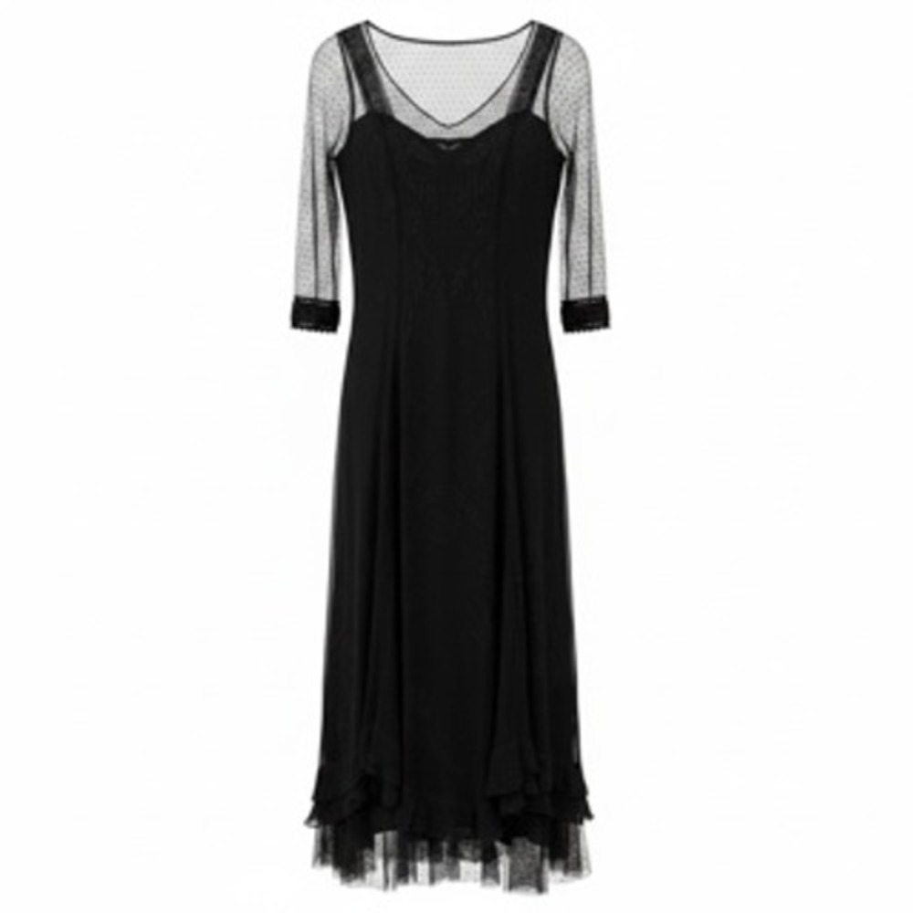 True Romance by Nataya Black Embroidered Mesh Dress XS Vintage Style Lace Up